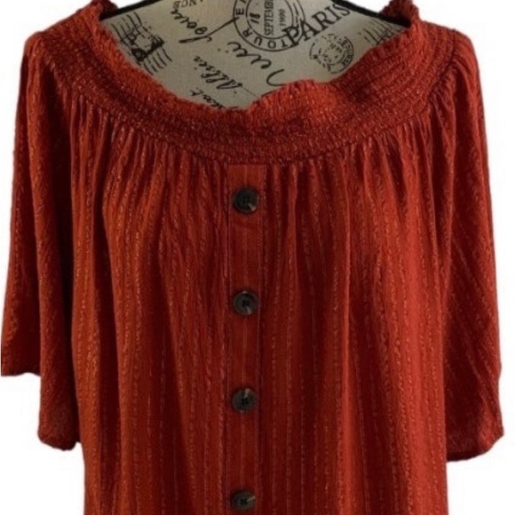 Crown & Ivy Blouse rust with gold threading elastic boat neck women’s XL - Picture 12 of 13